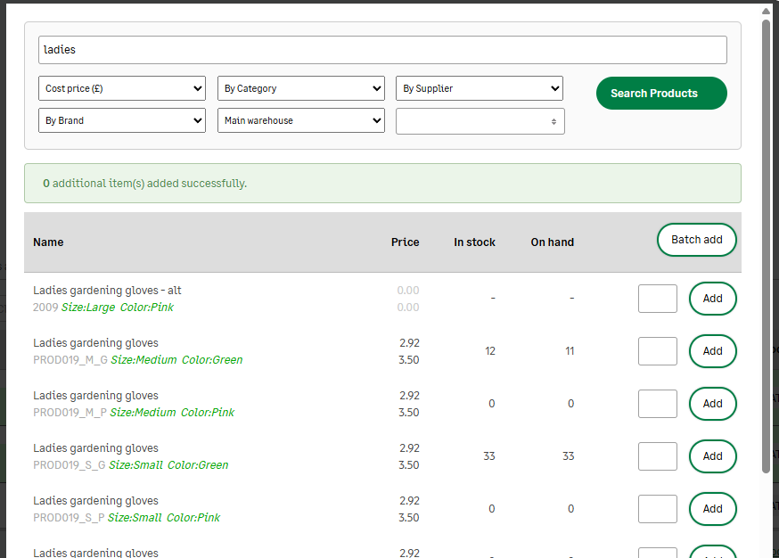 Adding and creating sales orders