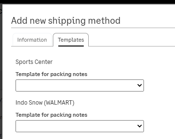 Assigning templates to channel brands and shipping methods