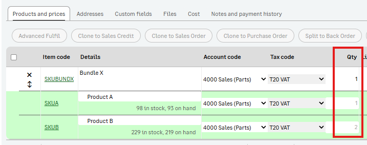 Bundles on sales orders and goods out notes