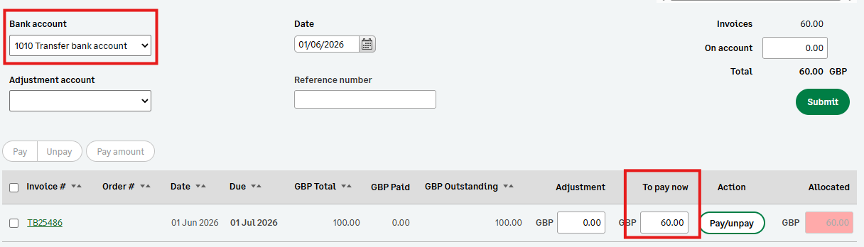 Transferring account balances between contacts