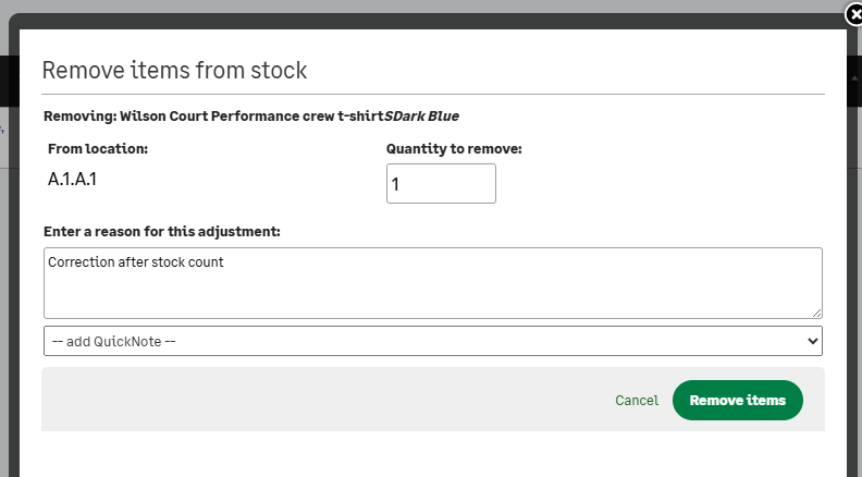 Inventory corrections/adjustments: removing inventory