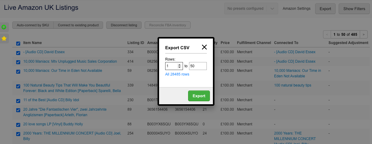 Amazon live listings UI and report update